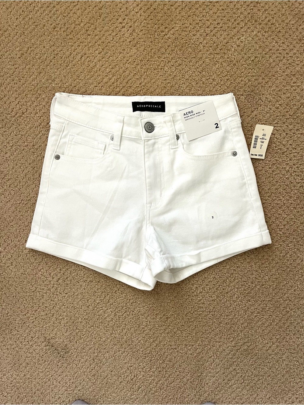 NWT Aeropostale White Seriously Stretchy high Rise Midi Jean shorts Sz 2
